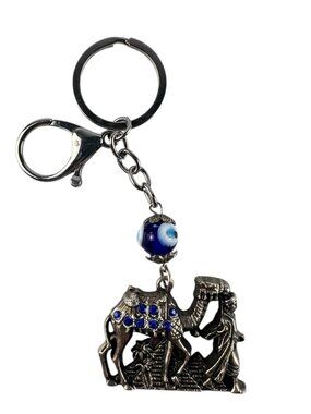 Egyptian Camel Keychain With Blue Evil Eye Bead & Metal Charm For Protection & S